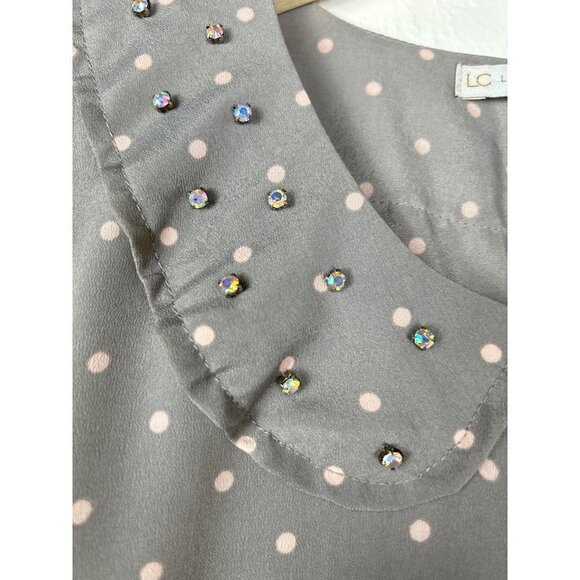Lauren Conrad Gray Polka Dot Rhinestone Collar Dress Size 6 - Picture 4 of 10